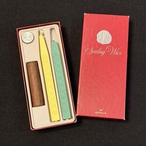 Vintage Hallmark Sealing Wax Kit with 2 Wax Sticks & Wood Handle Mushroom Seal